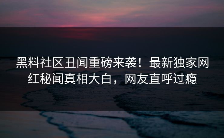 黑料社区丑闻重磅来袭！最新独家网红秘闻真相大白，网友直呼过瘾
