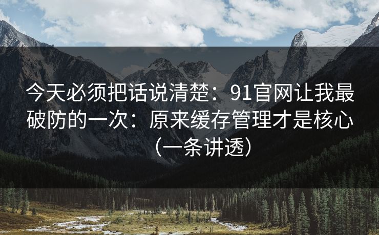 今天必须把话说清楚：91官网让我最破防的一次：原来缓存管理才是核心（一条讲透）