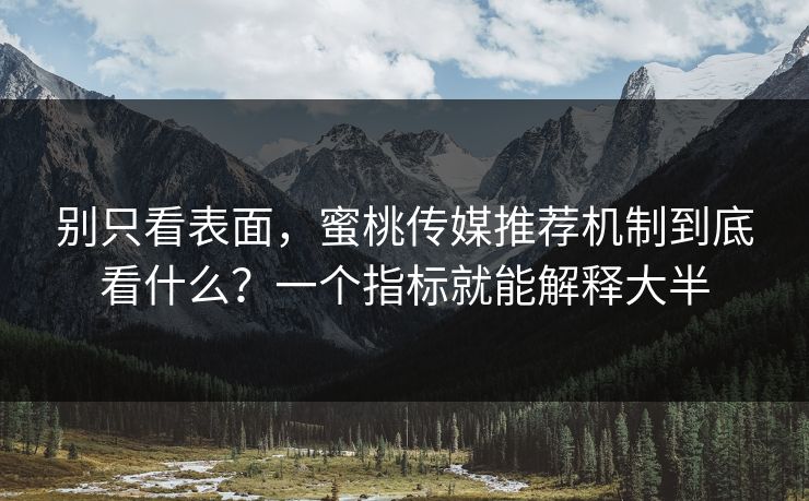 别只看表面，蜜桃传媒推荐机制到底看什么？一个指标就能解释大半